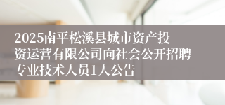 2025南平松溪县城市资产投资运营有限公司向社会公开招聘专业技术人员1人公告