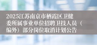 2025江苏南京市栖霞区卫健委所属事业单位招聘卫技人员（编外）部分岗位取消计划公告