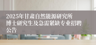 2025年甘肃自然能源研究所博士研究生及急需紧缺专业招聘公告