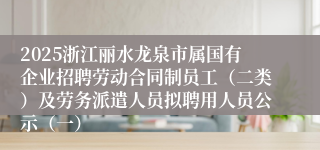 2025浙江丽水龙泉市属国有企业招聘劳动合同制员工（二类）及劳务派遣人员拟聘用人员公示（一）