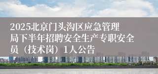2025北京门头沟区应急管理局下半年招聘安全生产专职安全员(技术岗)1人公告