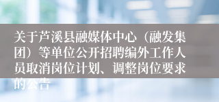 关于芦溪县融媒体中心（融发集团）等单位公开招聘编外工作人员取消岗位计划、调整岗位要求的公告