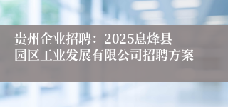 贵州企业招聘：2025息烽县园区工业发展有限公司招聘方案