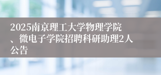 2025南京理工大学物理学院、微电子学院招聘科研助理2人公告