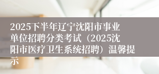 2025下半年辽宁沈阳市事业单位招聘分类考试（2025沈阳市医疗卫生系统招聘）温馨提示