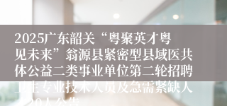 2025广东韶关“粤聚英才粤见未来”翁源县紧密型县域医共体公益二类事业单位第二轮招聘卫生专业技术人员及急需紧缺人才20人公告