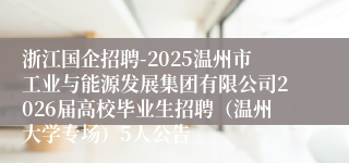 浙江国企招聘-2025温州市工业与能源发展集团有限公司2026届高校毕业生招聘（温州大学专场）5人公告