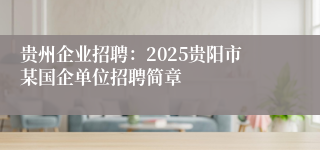 贵州企业招聘:2025贵阳市某国企单位招聘简章