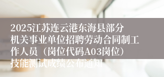 2025江苏连云港东海县部分机关事业单位招聘劳动合同制工作人员（岗位代码A03岗位）技能测试成绩公布通知