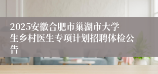 2025安徽合肥市巢湖市大学生乡村医生专项计划招聘体检公告