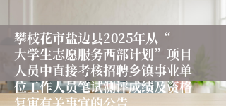 攀枝花市盐边县2025年从“大学生志愿服务西部计划”项目人员中直接考核招聘乡镇事业单位工作人员笔试测评成绩及资格复审有关事宜的公告