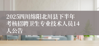 2025四川绵阳北川县下半年考核招聘卫生专业技术人员14人公告