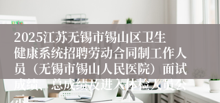 2025江苏无锡市锡山区卫生健康系统招聘劳动合同制工作人员(无锡市锡山人民医院)面试成绩、总成绩及进入体检人员公示