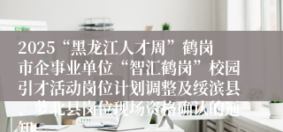 2025“黑龙江人才周”鹤岗市企事业单位“智汇鹤岗”校园引才活动岗位计划调整及绥滨县、萝北县岗位现场资格确认的通知
