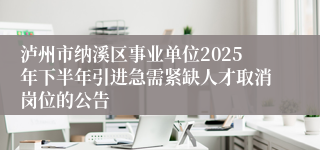 泸州市纳溪区事业单位2025年下半年引进急需紧缺人才取消岗位的公告