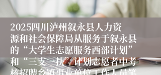 2025四川泸州叙永县人力资源和社会保障局从服务于叙永县的“大学生志愿服务西部计划”和“三支一扶”计划志愿者中考核招聘乡镇事业单位工作人员笔试成绩的公告