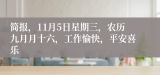 简报,11月5日星期三,农历九月月十六,工作愉快,平安喜乐