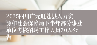 2025四川广元旺苍县人力资源和社会保障局下半年部分事业单位考核招聘工作人员20人公告