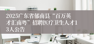 2025广东省郁南县“百万英才汇南粤”招聘医疗卫生人才13人公告