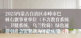 2025内蒙古自治区赤峰市巴林右旗事业单位(不含教育系统、卫健系统、乌兰牧骑)绿色通道引进急需紧缺人才总成绩公告