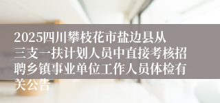 2025四川攀枝花市盐边县从三支一扶计划人员中直接考核招聘乡镇事业单位工作人员体检有关公告