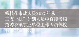 攀枝花市盐边县2025年从“三支一扶”计划人员中直接考核招聘乡镇事业单位工作人员体检有关事宜的公告