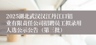 2025湖北武汉汉江丹江口铝业有限责任公司招聘员工拟录用人选公示公告（第三批）