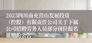 2025四川南充营山发展投资（控股）有限责任公司关于下属公司招聘劳务人员部分岗位报名延期的公告
