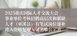2025重庆国际人才交流大会事业单位考核招聘高层次和紧缺人才(巫溪县)有笔试岗位递补进入资格复审人员名单公示表