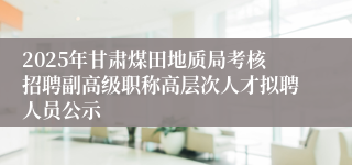 2025年甘肃煤田地质局考核招聘副高级职称高层次人才拟聘人员公示