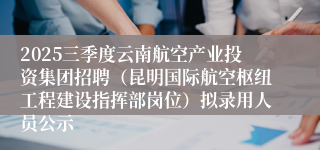 2025三季度云南航空产业投资集团招聘(昆明国际航空枢纽工程建设指挥部岗位)拟录用人员公示