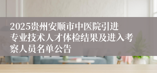 2025贵州安顺市中医院引进专业技术人才体检结果及进入考察人员名单公告