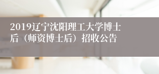 2019辽宁沈阳理工大学博士后（师资博士后）招收公告