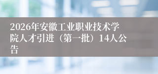 2026年安徽工业职业技术学院人才引进(第一批)14人公告
