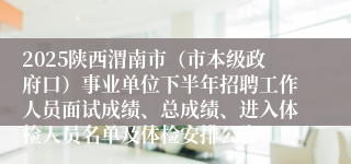 2025陕西渭南市(市本级政府口)事业单位下半年招聘工作人员面试成绩、总成绩、进入体检人员名单及体检安排公告