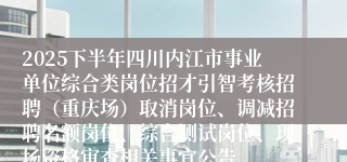 2025下半年四川内江市事业单位综合类岗位招才引智考核招聘(重庆场)取消岗位、调减招聘名额岗位、综合测试岗位、现场资格审查相关事宜公告