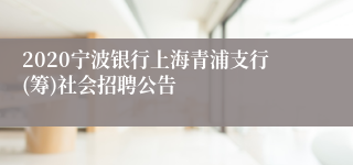 2020宁波银行上海青浦支行(筹)社会招聘公告