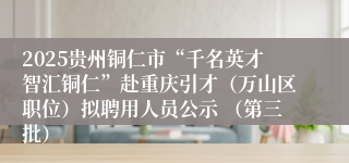 2025贵州铜仁市“千名英才智汇铜仁”赴重庆引才（万山区职位）拟聘用人员公示 （第三批）