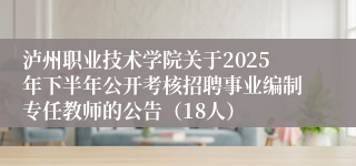 泸州职业技术学院关于2025年下半年公开考核招聘事业编制专任教师的公告（18人）