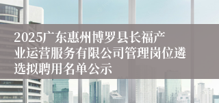 2025广东惠州博罗县长福产业运营服务有限公司管理岗位遴选拟聘用名单公示