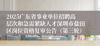 2025广东省事业单位招聘高层次和急需紧缺人才深圳市盐田区岗位资格复审公告（第三轮）