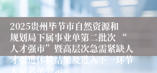 2025贵州毕节市自然资源和规划局下属事业单第二批次 “人才强市”暨高层次急需紧缺人才引进体检结果及进入下一环节人员名单公示