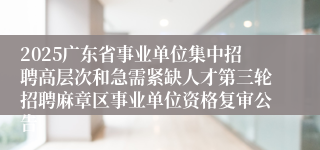 2025广东省事业单位集中招聘高层次和急需紧缺人才第三轮招聘麻章区事业单位资格复审公告