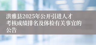 洪雅县2025年公开引进人才考核成绩排名及体检有关事宜的公告