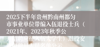 2025下半年贵州黔南州都匀市事业单位带编入伍退役士兵（2021年、2023年秋季公开招聘应征入伍大学生）退役安置拟聘用人员名单公示