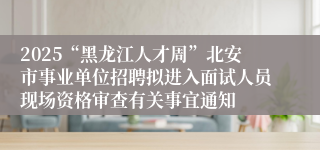 2025“黑龙江人才周”北安市事业单位招聘拟进入面试人员现场资格审查有关事宜通知