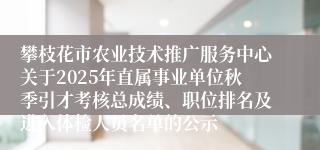 攀枝花市农业技术推广服务中心关于2025年直属事业单位秋季引才考核总成绩、职位排名及进入体检人员名单的公示
