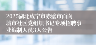 2025湖北咸宁市赤壁市面向城市社区党组织书记专项招聘事业编制人员3人公告