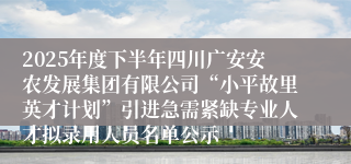 2025年度下半年四川广安安农发展集团有限公司“小平故里英才计划”引进急需紧缺专业人才拟录用人员名单公示