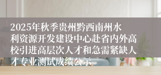 2025年秋季贵州黔西南州水利资源开发建设中心赴省内外高校引进高层次人才和急需紧缺人才专业测试成绩公示